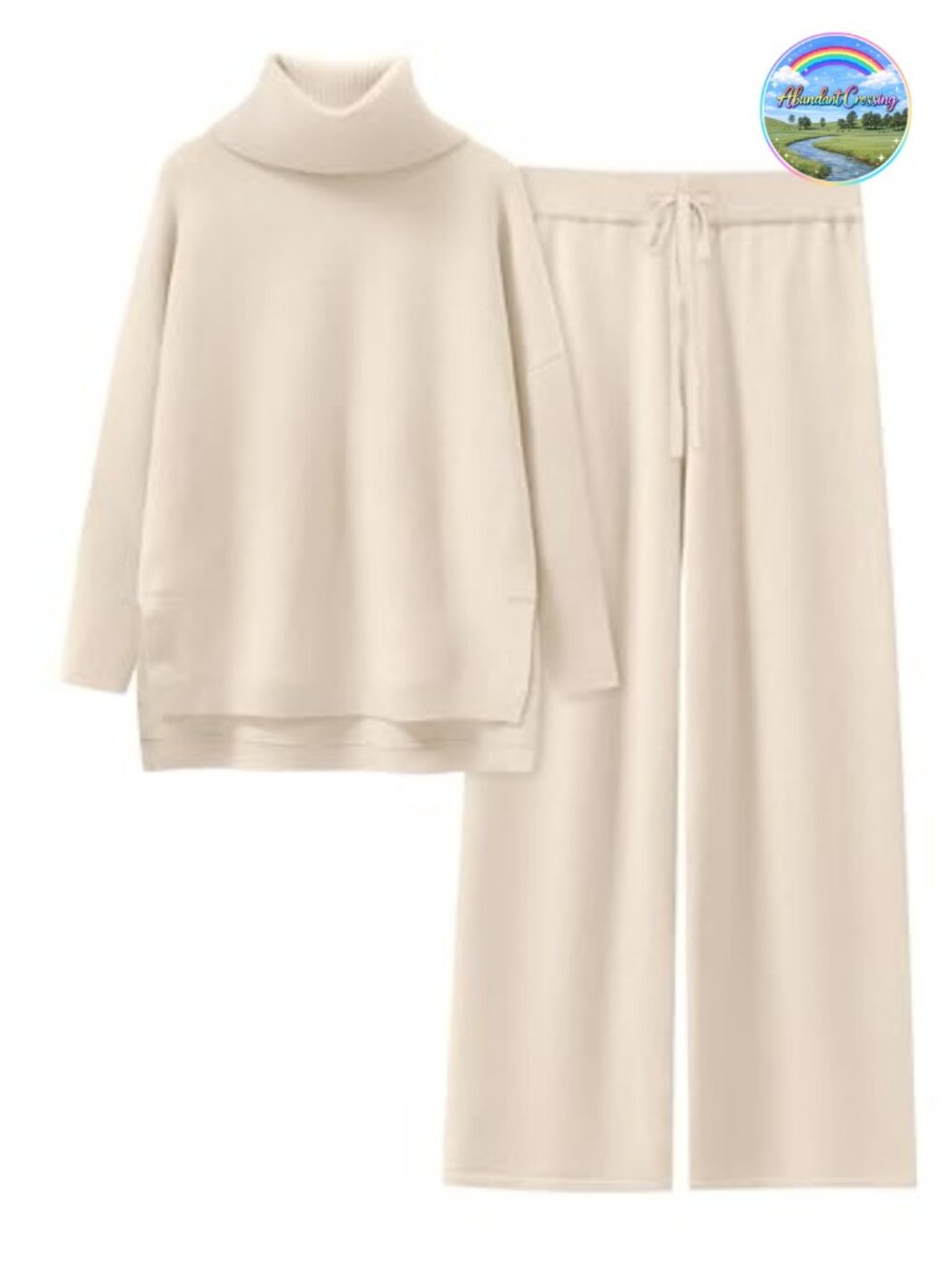 Oversized Turtleneck Sweater Set Wide Leg Lounge Travel 2 Piece
